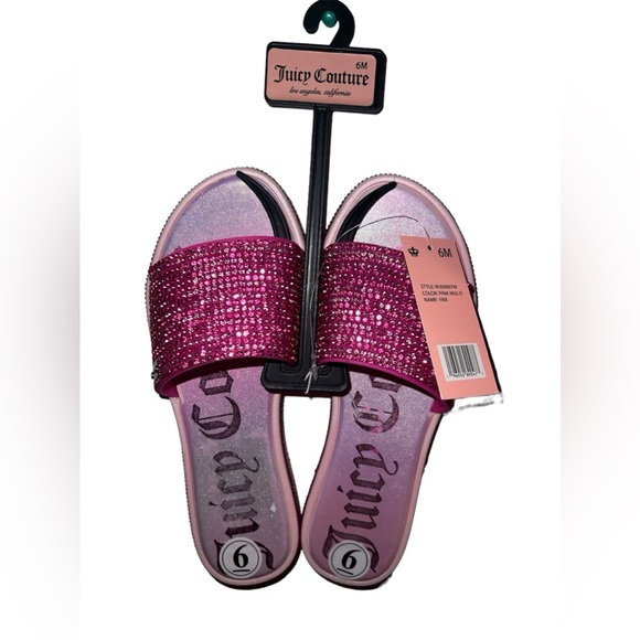 ‼️SOLD‼️ Juicy Couture Women’s Sz 6 Pink Rhinestone Bling Slides Slip-On Sandals - Picture 8 of 9